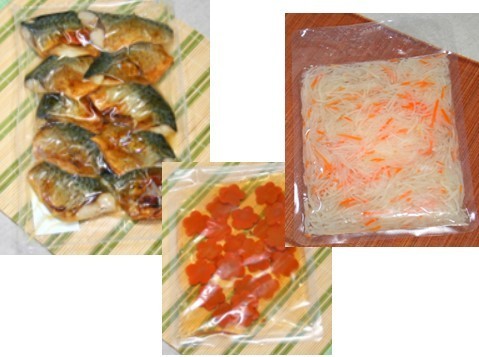 マカン食材の即日消費材料(献立食数商品)の調理済み冷凍食品例